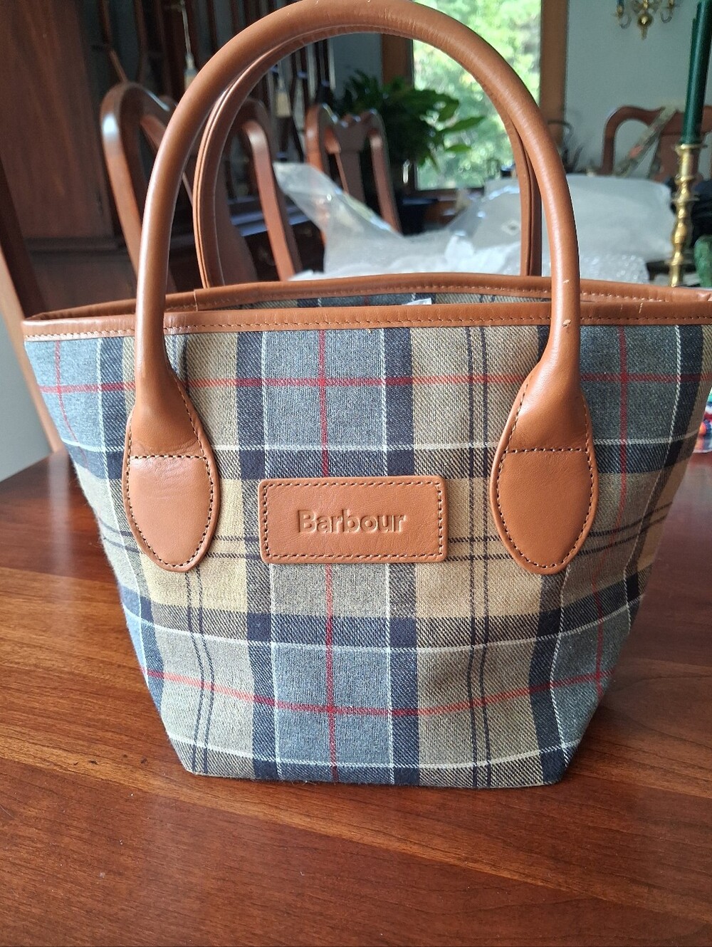 Barbour Witford Tartan Cotton Canvas and Leather Minibag EUC
